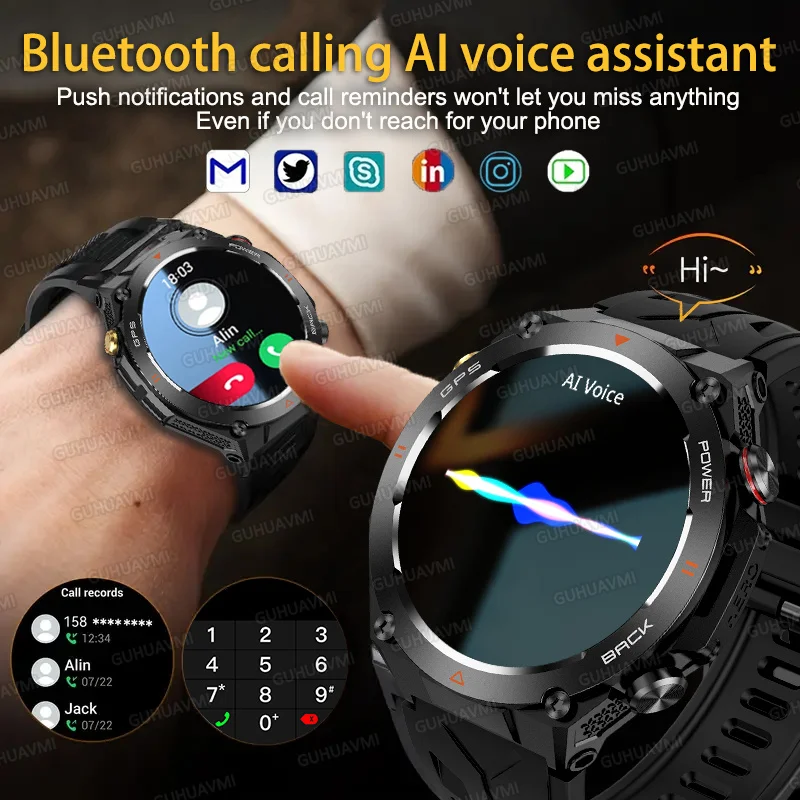 2026 New GPS Outdoor Sports military Smart Watch Men AMOLED HD Screen Compass Heart rate Waterproof Bluetooth Call Smartwatch