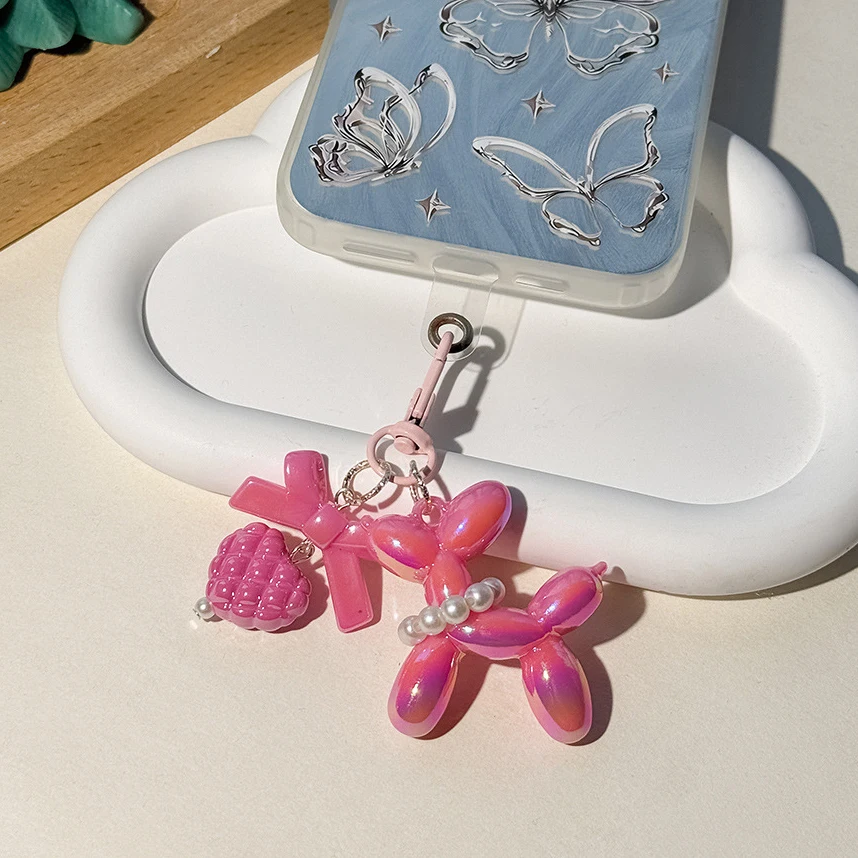 Cute Bow Cartoon Balloon Dog Keychain Colorful Acrylic Sweet Y2k Dog Bag Pendant Ornament Keyring Car Decoration Gifts for Women