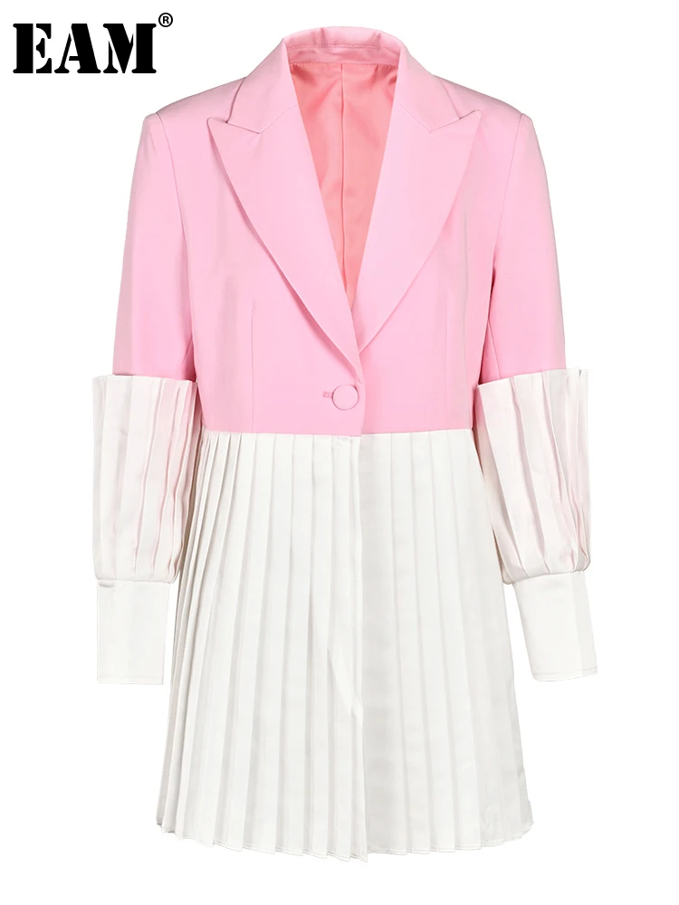 

Женский плиссированный Блейзер EAM, розовый свободный блейзер с длинным рукавом, весна-осень 2024, 7AB008