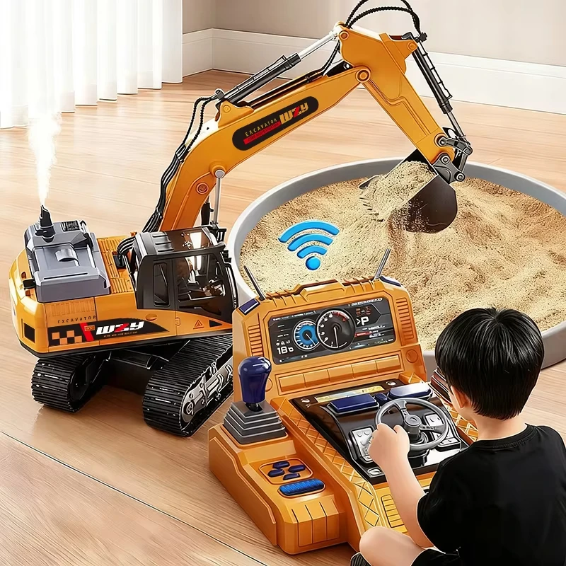 RC Excavator Truck Alloy 12/13/15CH  Engineering Vehicle Sound Spray Lighting 680 Rotation Car Kids Toys for Boys Christmas Gift