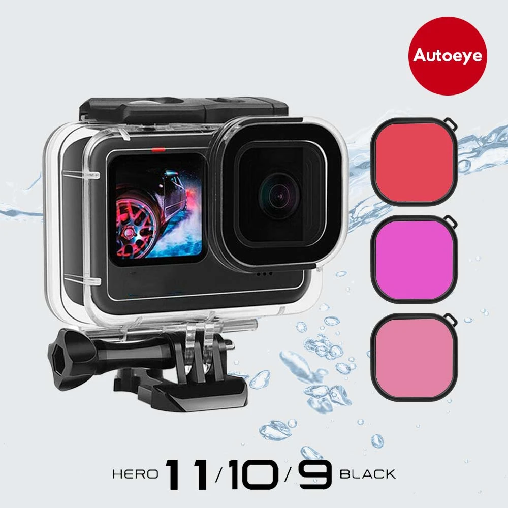 Funda impermeable para GoPro 11 10 9, carcasa protectora subacuática para buceo, Color rojo y morado, 60M|Carcasas para videocámara deportiva| - AliExpress