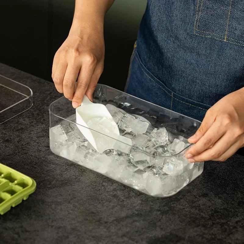 Ice Block Mold Maker Household Refrigerator Box Storage Pressed Soft Silicone Ice Tray with Lid Easy Release Spill-Resistant