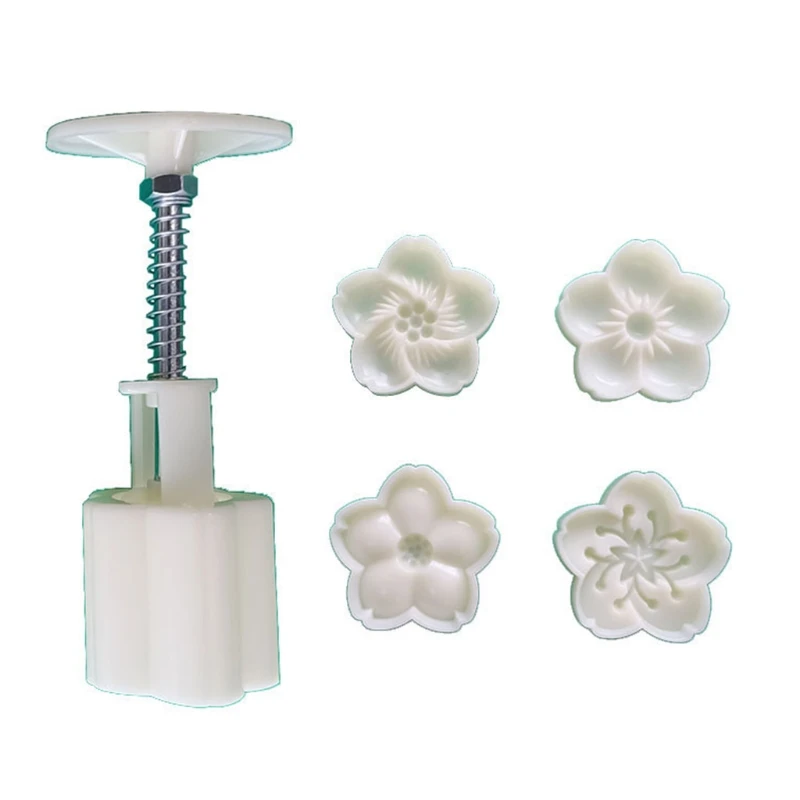 

Flower Moon Cake Mould Hand Pressure Cookies Cutter Cherry Blossom Pastry Tool Moon Cake Maker Press