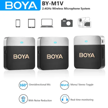 BOYA BY-M1V iPhone iOS용 무선 Lavalier 옷깃 마이크 Android DSLR 카메라 스마트폰 PC 컴퓨터 노트북 유튜브 녹음용 전문 콘덴서 마이크 라이브 스트리밍 Vlog 미니 마이크