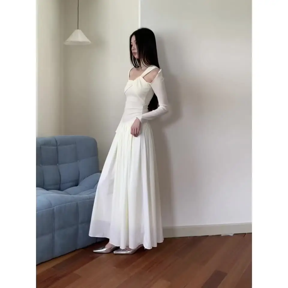 Вязаное лоскутное платье для женщин весной и осенью с новым выдолбленным