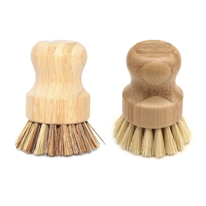 

Bamboo Kitchen Cleaning Pan Pot Brush Short Round Wooden Handle Bowl Wash Tool