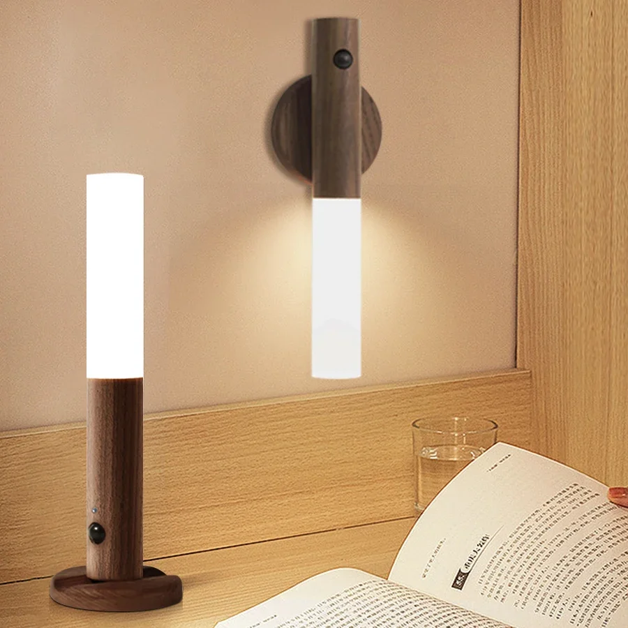 Motion Sensor LED Wall Lamp Induction Magnetic Night Light USB Rechargeable for Bedroom Stair Hallway Kitchen Cabinet Lighting