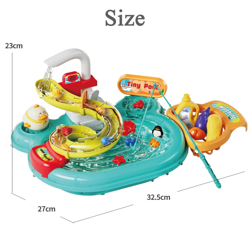 Kitchen Toys Pretend Kitchen Sink Toys Play Sink Running Water Toy Kid Dishwashing Basin Interactive Fishing Set Role Play Game Kitchen Cleaning Food Gift