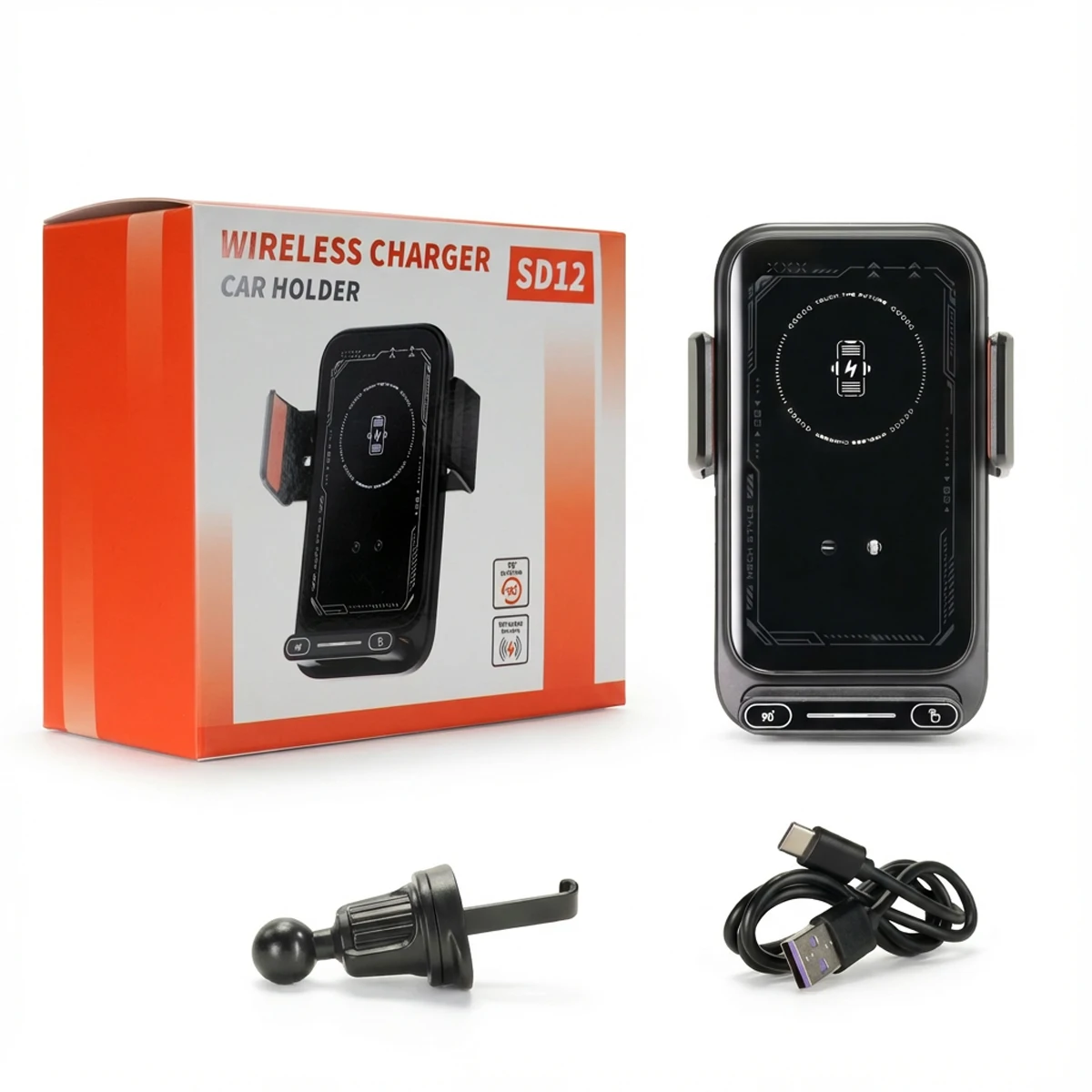Car Phone Charger Phone Holder 15W Wireless & Wired Charger Auto Sensing One-Touch Release and Rotation Qi FCC ROHS Certified