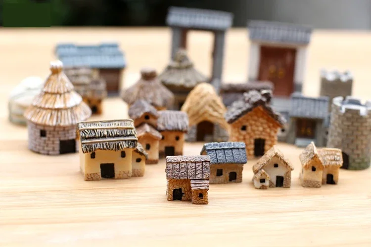 Chinese/Japanese Antique Mini House Retro Building Fairy Garden Figurines Miniatures/Terrarium Vintage Home Decor Ornaments DIY