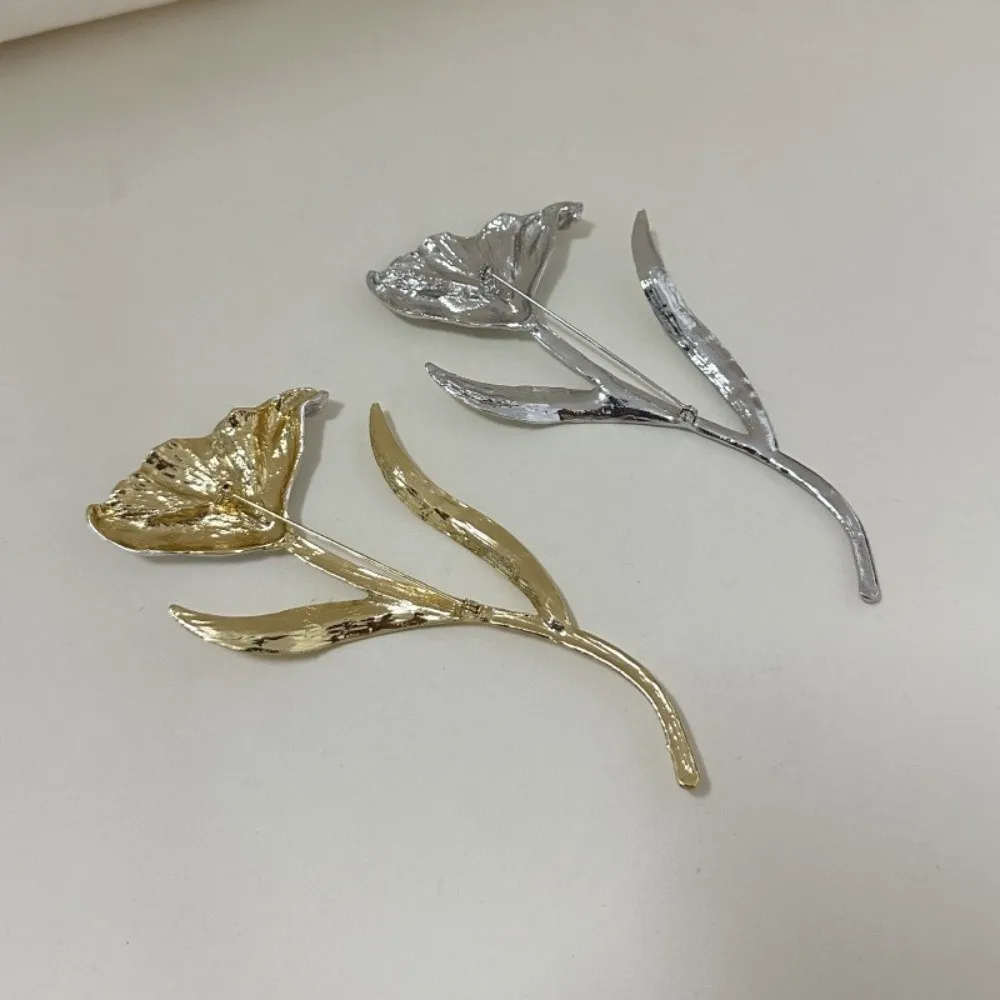 Vintage Large Vintage Brooch Leaf Shape Flower Pattern Flower Brooch Metal Metal Leaf Brooch Party Wear