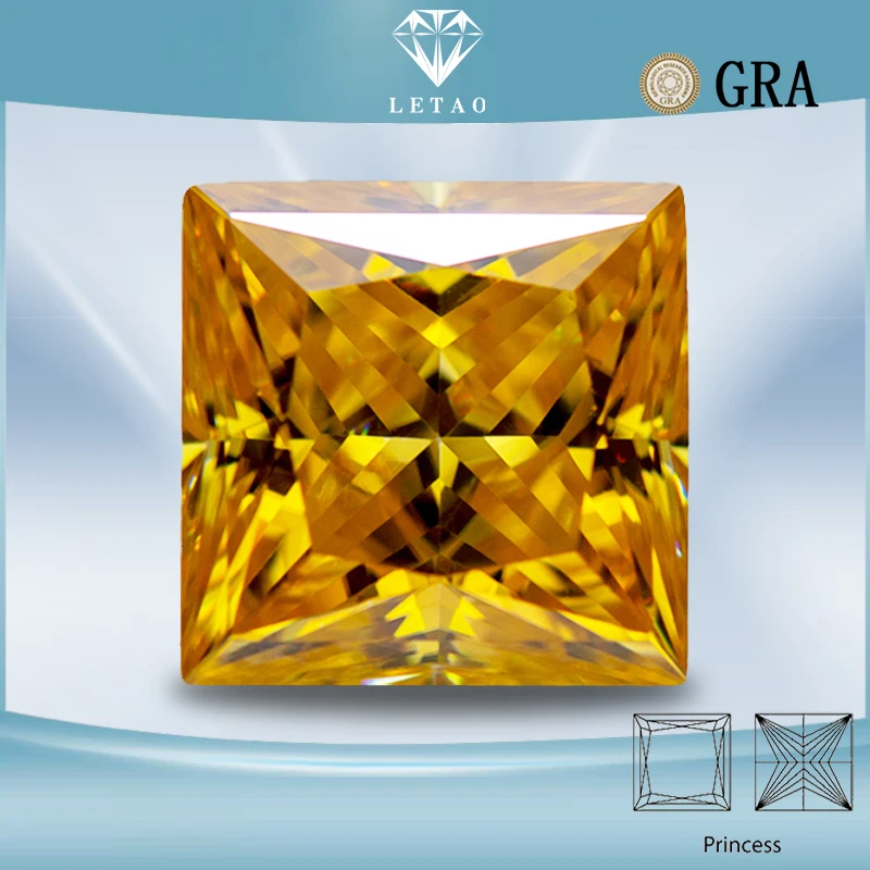 

Moissanite Stone Golden Yellow Color Princess Cut Gemstone Lab Grown Diamond for Advanced Jewel Making with GRA Certificate