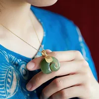 Hetian-Pendentif Éléphant en Pierre Naturelle pour Femme, Bijou Ras du Cou, Plaqué Or 18K, pour Anniversaire 6