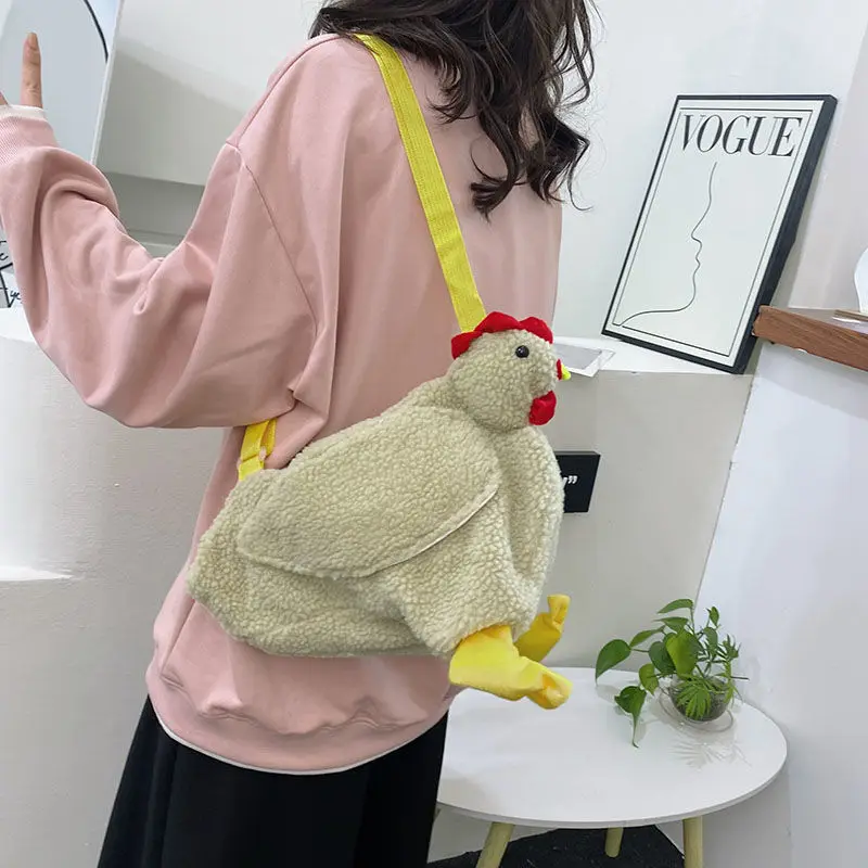 Cute Plush Bag For Women 2023 Autumn/winter New Fashion Versatile Cartoon Rooster Shoulder Bag For Girls Crossbody Small Bag
