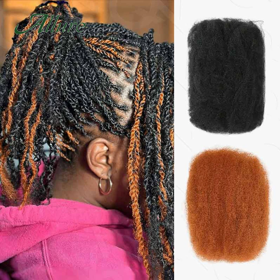 QVR Afro Kinky Bulk Human Hair for Dreadlocks Extensions Natural Black Colored Braid Hair Twist Braiding 1 Pack 50 Gram Allure
