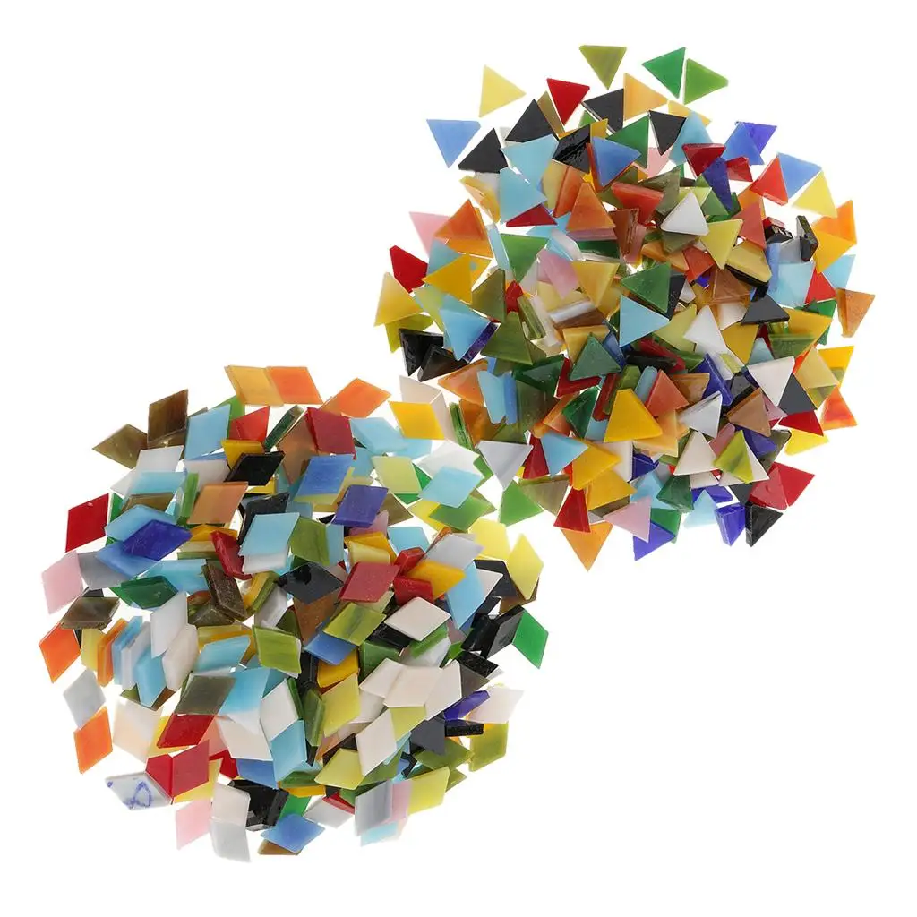 600 Pieces Mixed Color Triangle Rhombus Glass Pieces Mosaic Tiles Tessera for Mosaic Making 12mm