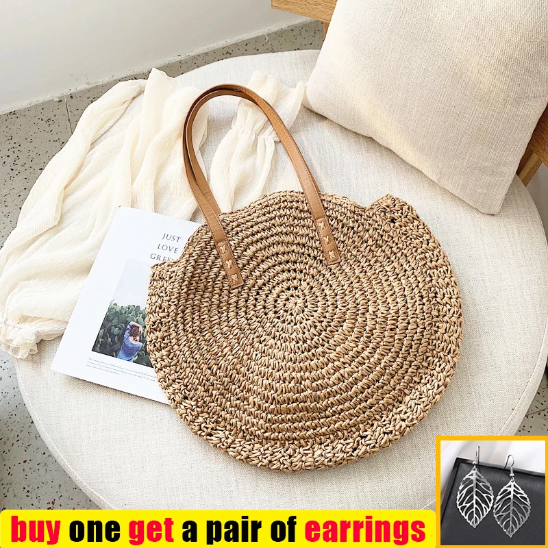 Woven Round Straw Bags Women Summer Rattan Bag Handmade Woven