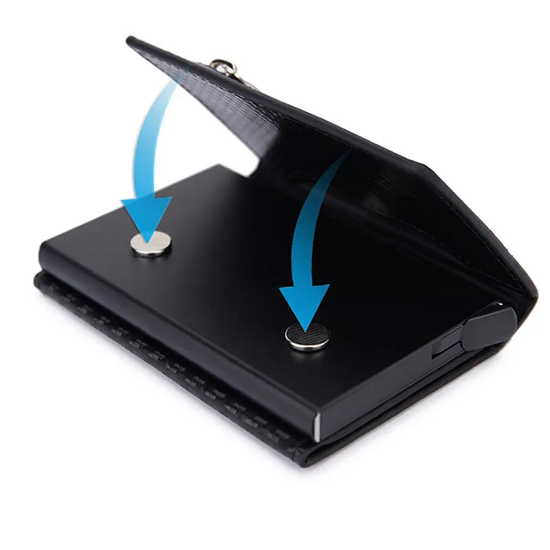 

Men Wallet RFID Card Holder Wallet Antitheft Aluminum Box Card Holder PU Leather Pop Up Card Case Magnet Coin Purse