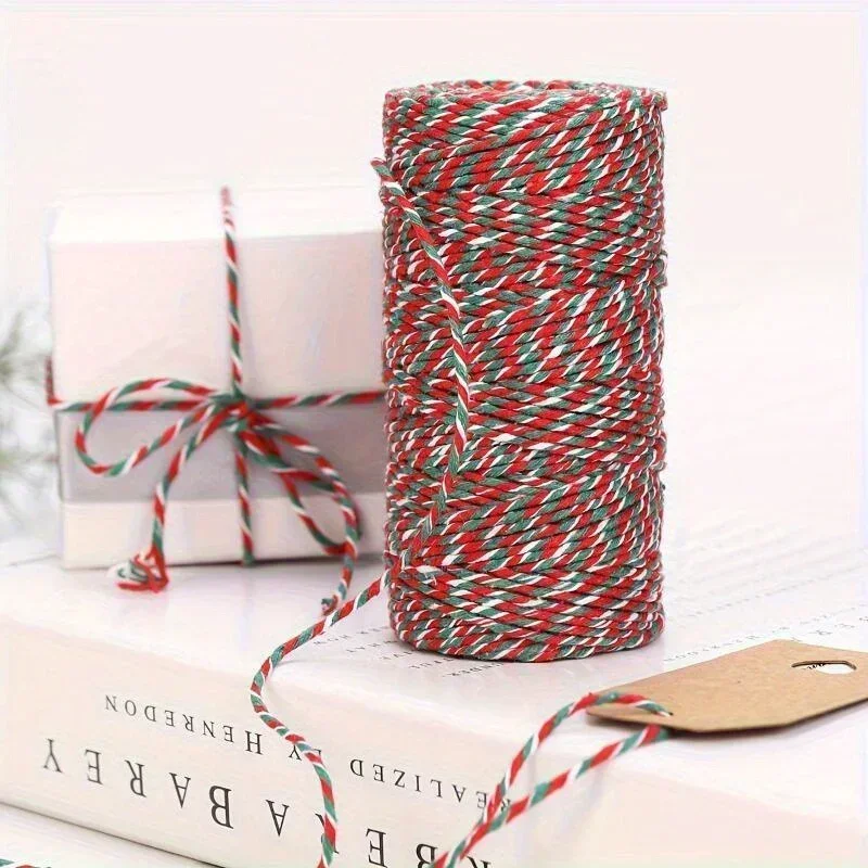 1Roll/2Rolls Gift Packaging Ribbon, DIY Hand Woven Rope, White Red Green - Very Suitable for Gift Packaging and DIY Crafts