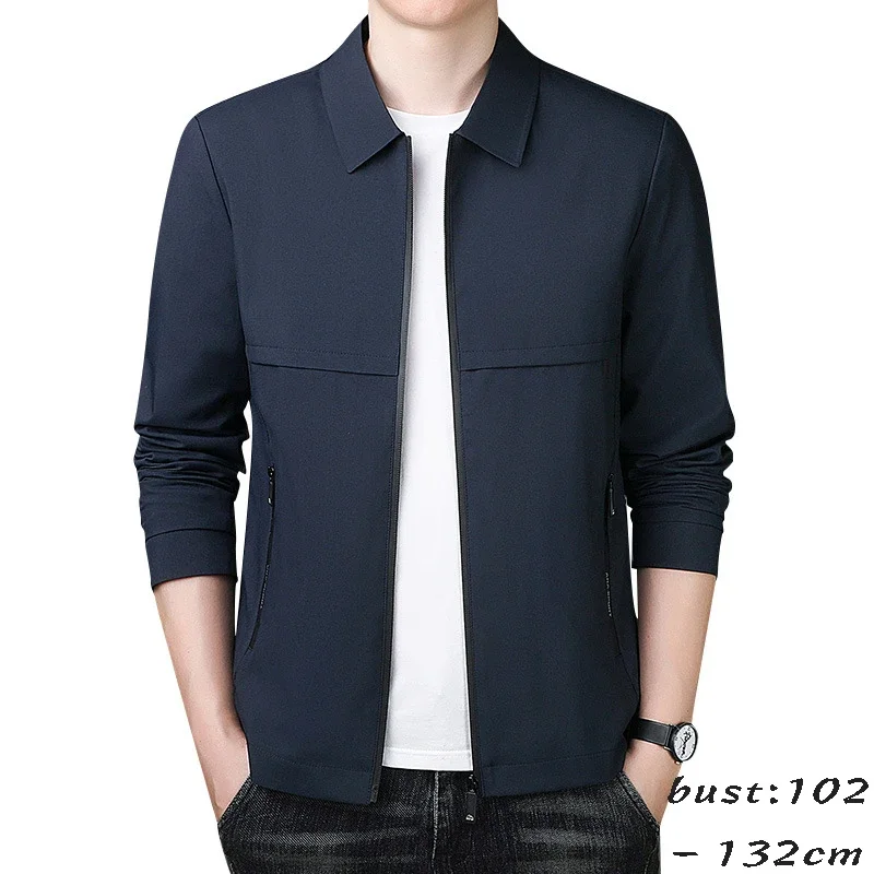 

high quality business jacket for men long sleeve big size zipper new autumn 2023 outerwear clothing - black khaki blue