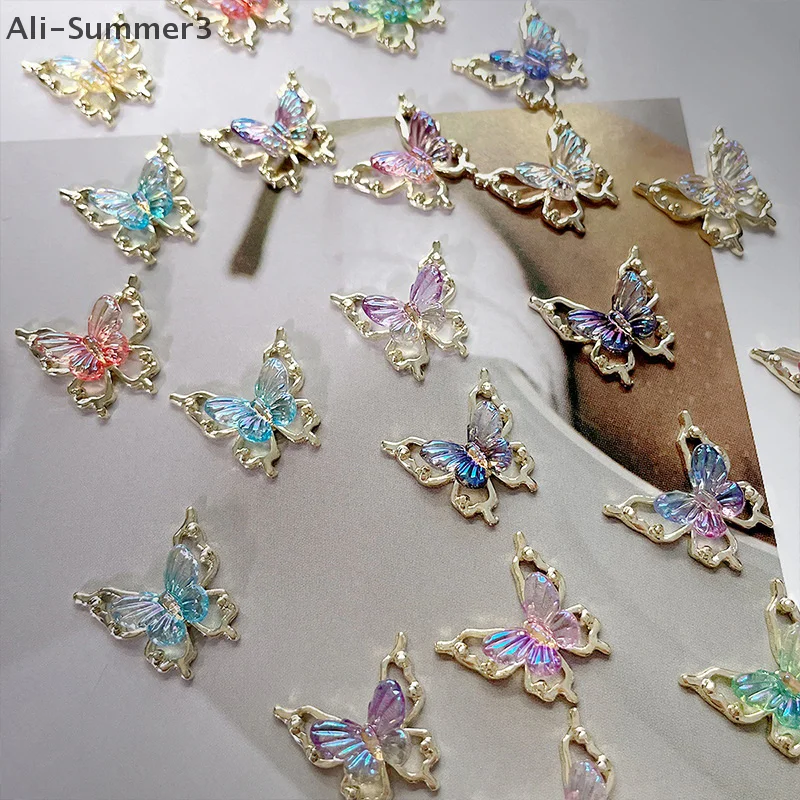 10pcs Colorful Gradient 3D Glitter Butterfly Nail Charms