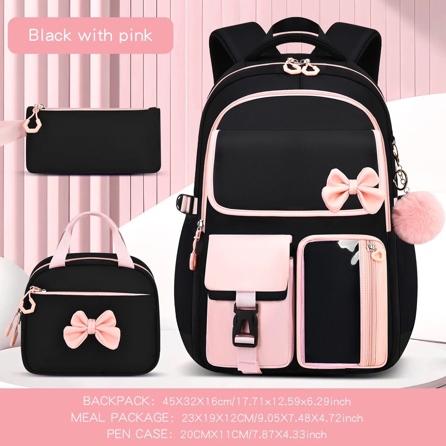Elementary School Bag Multi-Pocket Girls School Backpack Spine Backpack Waterproof Bow Schoolbags Set For Outdoor Travel Daily 1