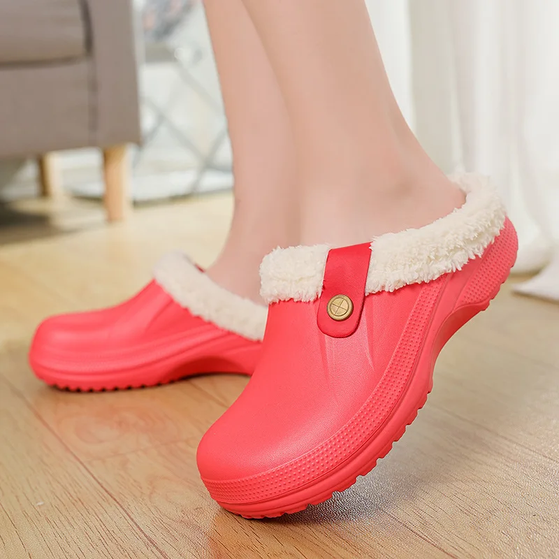 Crestar Winter Woman Men Slippers Waterproof EVA Plush Warm Slippers Clogs Lovers Home Bedroom Plush Slippers Indoor Floor Shoes