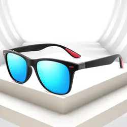 Unisex Classic Polarized Square Sunglasses - Anti - Glare UV400 Protection for Travel and Outdoor Activities (Blue)