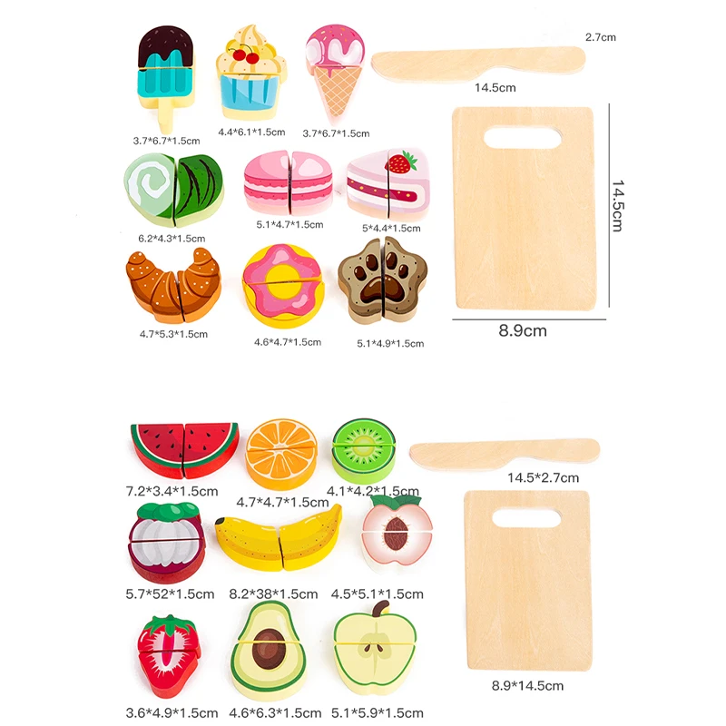 Pretend Kitchen Toys Simulation Fruit Vegetable Ice Cream Food Cutting Wooden Classic