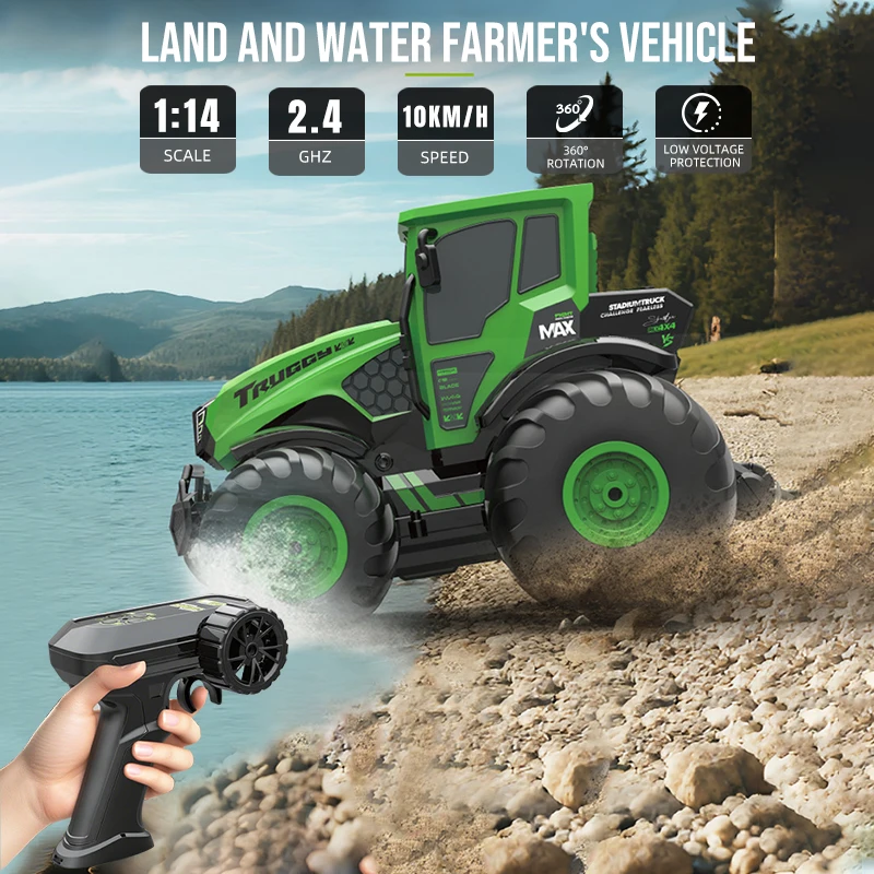 RC Car Tractors 1/14 Trailer Waterproof Farm Cars Amphibious Farming Truck Miniature Farmer Animal Model Toys Children