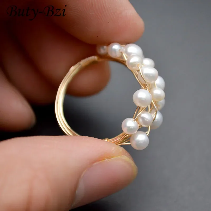 Handmade Natural Pearl Roundle Beads Wire Wrapped Lacework Multi Rows Rings Fashion Woman Jewelry