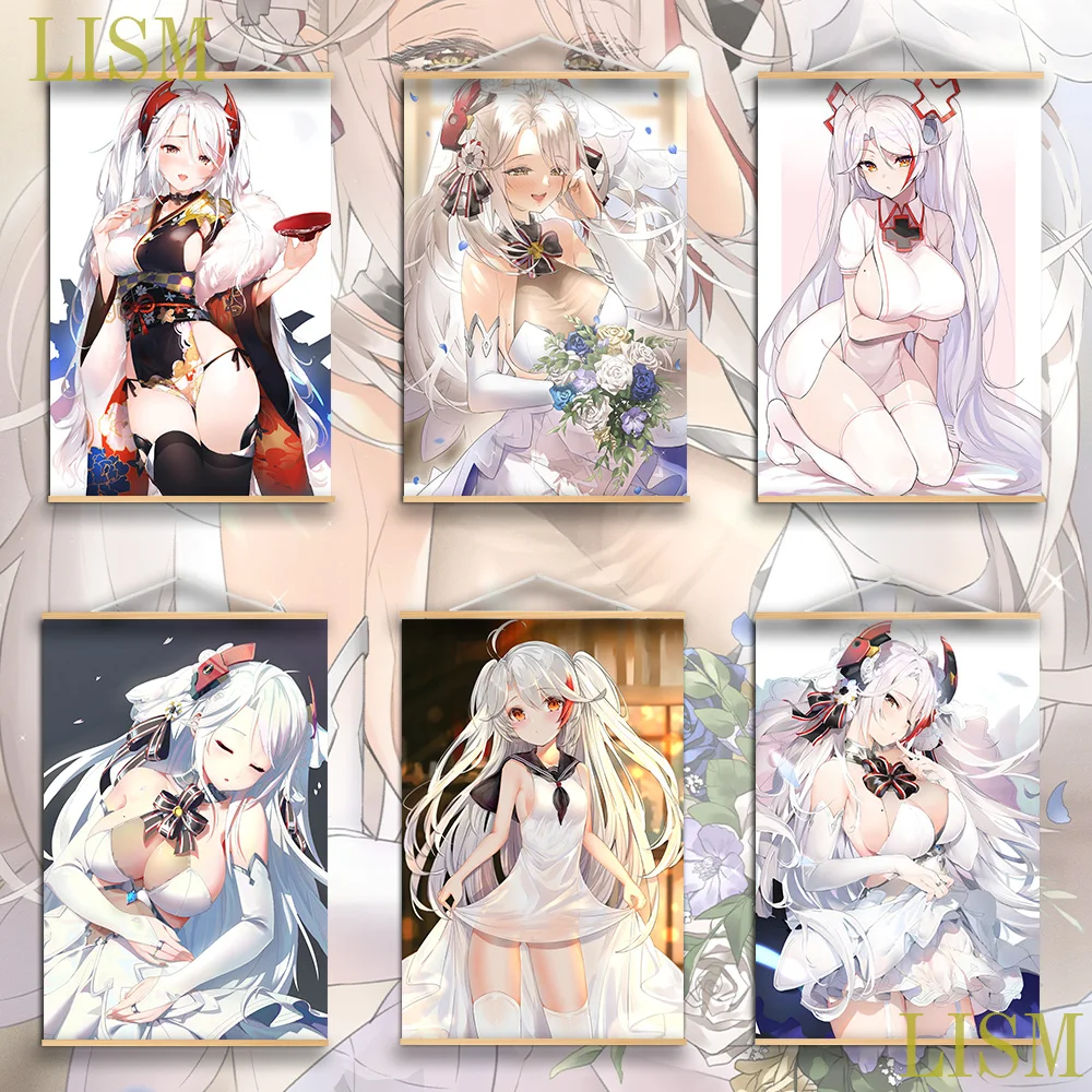 

Azur Lane Prinz Eugen Wedding Dress Nurse Anime Manga HD Print Wall Poster canvas painting Solid Wood Hanging Scroll