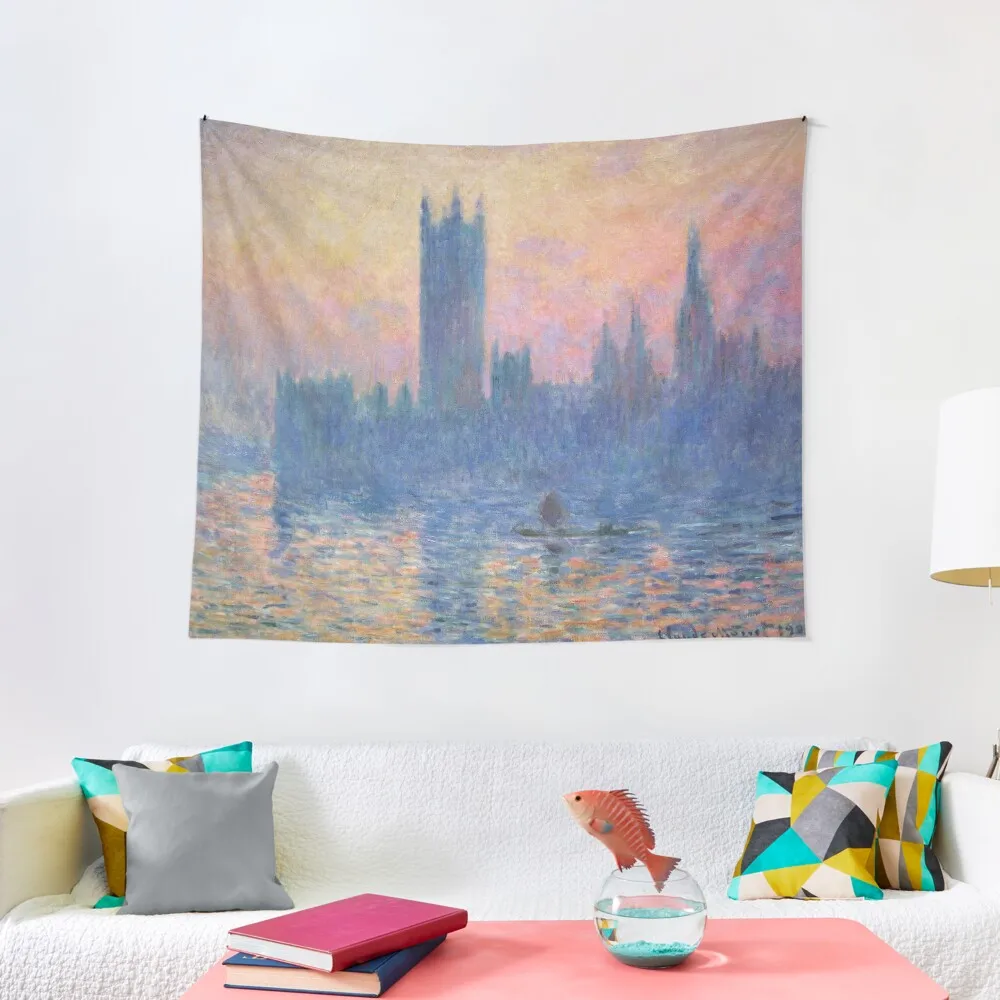 

HD. The Houses of Parliament, Sunset, by Claude Monet. HIGH DEFINITION Tapestry Aesthetic Room Decor Korean Funny Tapestry