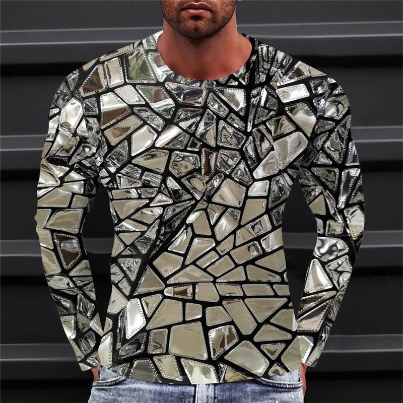 

New Men's Clothing T Shirt Tee Optical Illusion 3D Graphic Print T-shirt Outdoor Street Long Sleeve Apparel Sports Designer Top