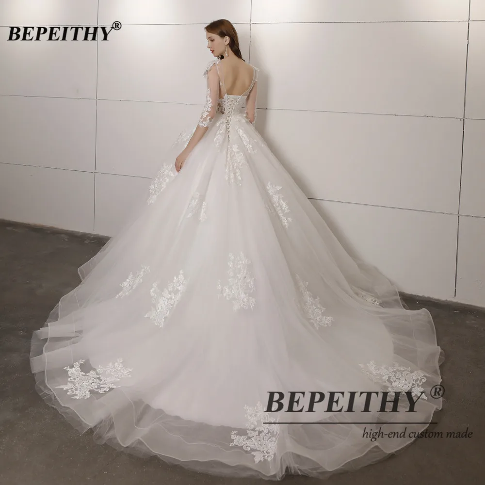 BEPEITHY Customized Vestidos De Novia Plus Size Half Sleeves Princess Wedding Dress For Women Lace Court Train New Bridal Gowns 2
