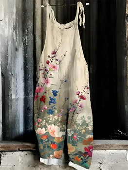 New Women's Sling Bodysuit Pants Sleeveless Floral Printed Wide Leg Pants Casual Outdoor Loose Backless Comfortable Breathable 1