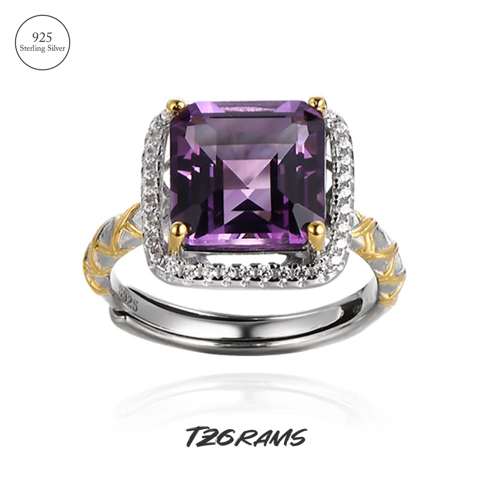 

TZgrams 925 Sterling Silver Luxury Amethyst Ring For Women Brilliant Purple Crystal Wedding Anniversary Ring Fashion Jewelry