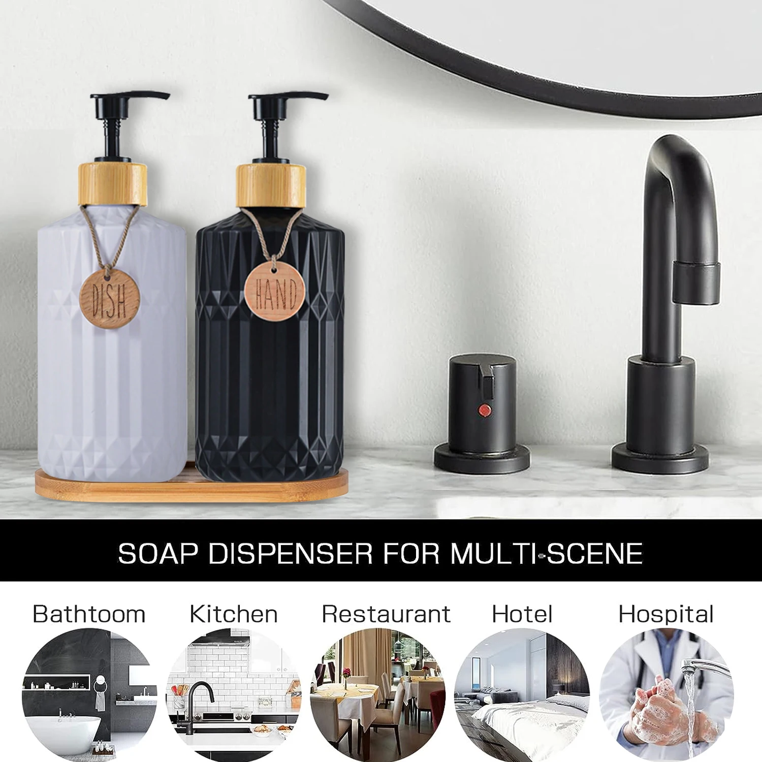 Soap Dispenser Bottle Bathroom Soap Dispenser Bottle Shampoo Conditioner Bamboo Pump Refillable Lotion Shower Container