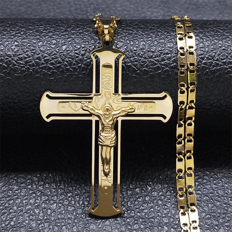 Fashion Crucifix Jesus Christ Necklace for Women Men Stainless Steel