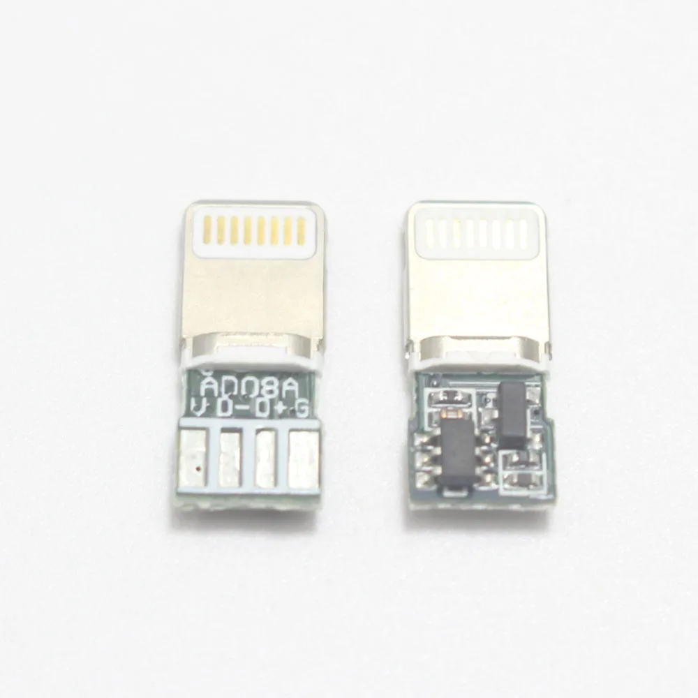 데이터 이어폰 USB 커넥터 어댑터 컨버터, 용접 타입 8 핀 수 플러그, 아이폰 8, 9, 10, 11 플러스, XR 플러스용, 2 세트