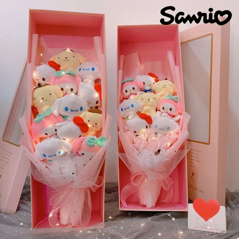 

Sanrio Kawaii Hello Kitty Bouquet Kuromi Cinnamoroll MyMelody Pompompurin Cartoon Doll Anime Girl Cute Valentine's Birthday Gift