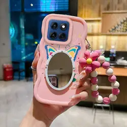 Cartoon Butterfly Phone Case Set with Lanyard and Stand - 3 Piece Set - Motorola Edge 60s (Pink)