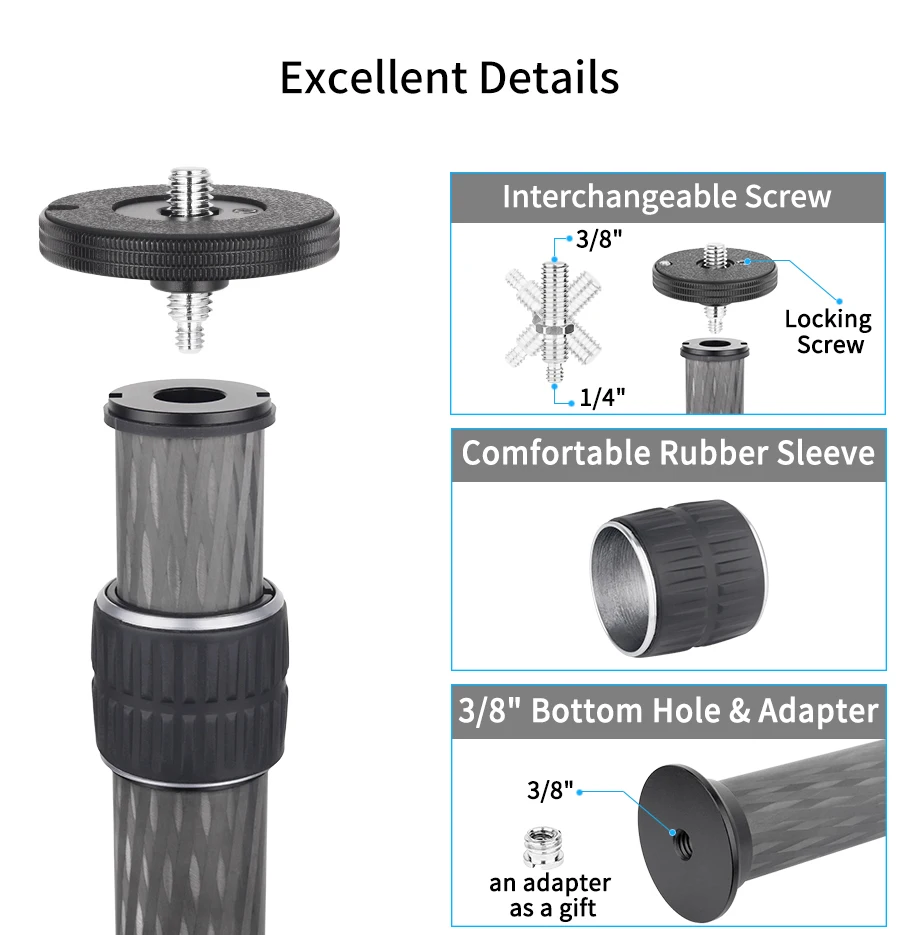 ER362C/ER402C Mid-Column Extension Pole Universal 10 Layers Carbon Fiber Tripod