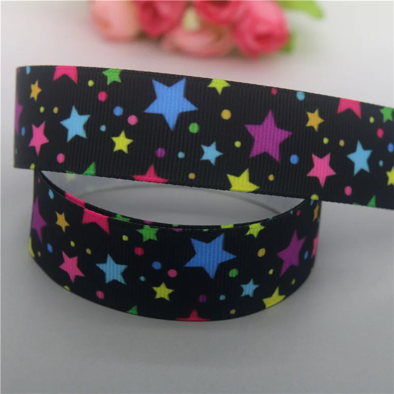 DHK 7/8'' 5yards Neon Star Stripe Polka Dot Christmas Printed Grosgrain Ribbon Accessories Material DIY Sewing Craft C2050