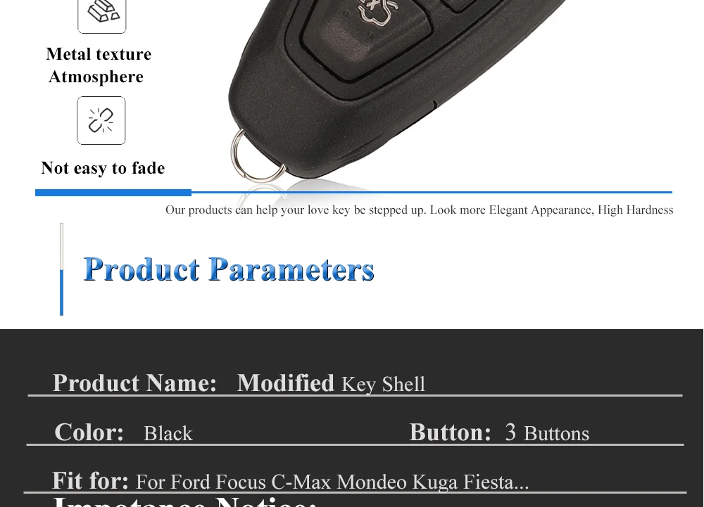 Jinyuqin 3 Tasten Smart Key Case für Ford Focus C-Max Mondeo Kuga Fiesta Fokus Titan FOB Schlüssel shell-Ersatz – Detail 4