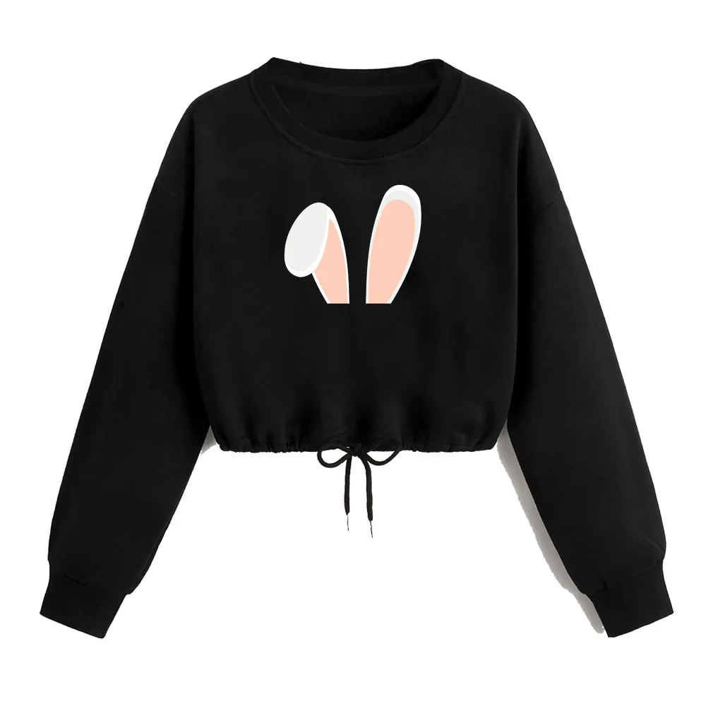 

Rabbit Ears Print Sexy Crop Sweatshirts Pullover