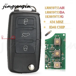 jingyuqin 3 Buttons Remote Car Key Fob 434Mhz ID48 For VW PASSAT Polo Golf Beetle 1J0959753 DA/AH 1K0959753G