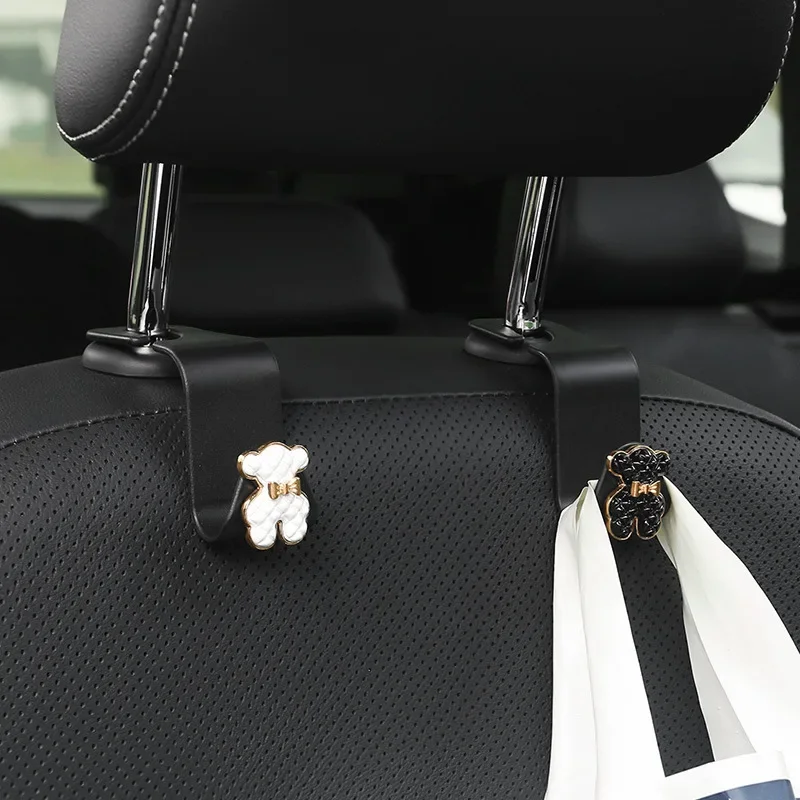 Car Seat Back Hooks Diamond Camellia Flowers Decor Cartoon Bears Car Interior Storage Hook Handbag Hanging Holder Hook car coat hanger car hook