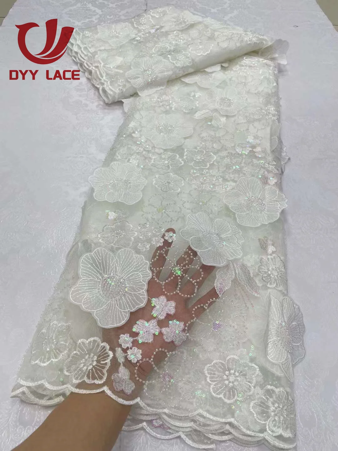 

Новинка 2024 Роскошная африканская Кружевная Ткань 5 ярдов Дубай 3D Тюль кружевная ткань с вышивкой цветок нигерийская Ткань для шитья