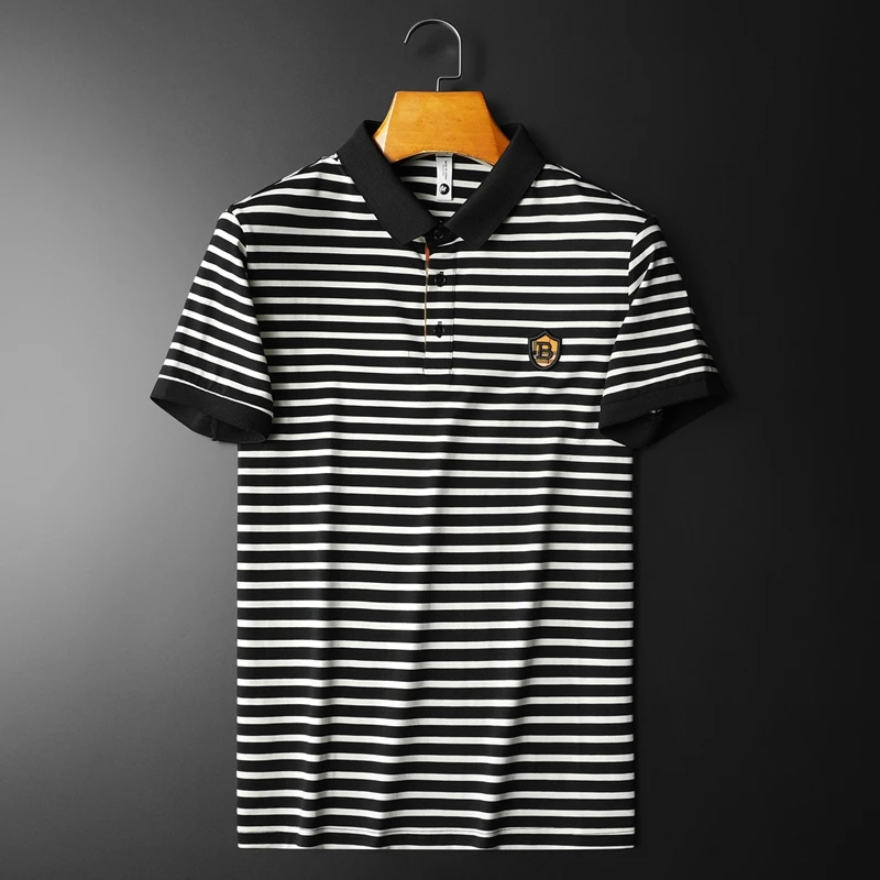 

2023 Brand Summer Striped Polo Shirts Men Short Sleeve Slim T-shirts Turn Down Collar Casual Business Social POLO Shirts